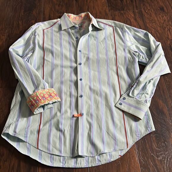 ROBERT GRAHAM Men Striped Multi-Color Flip Cuff Long Sleeve Button Shirt size XL - Picture 1 of 10